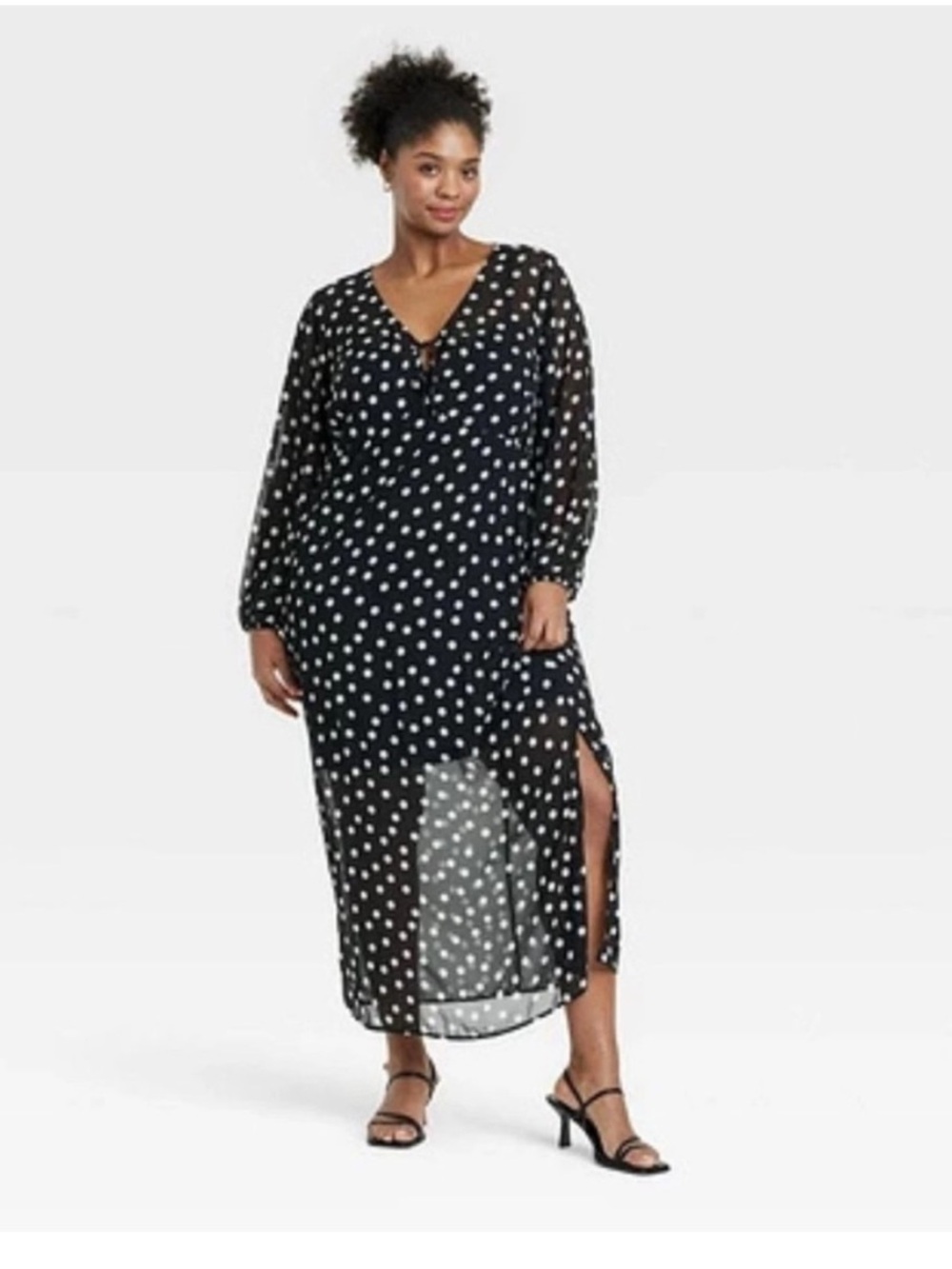 Ava & Viv Balloon Sleeve Sheer Lined Midi Shift Dress Black White Size 2X | NWT